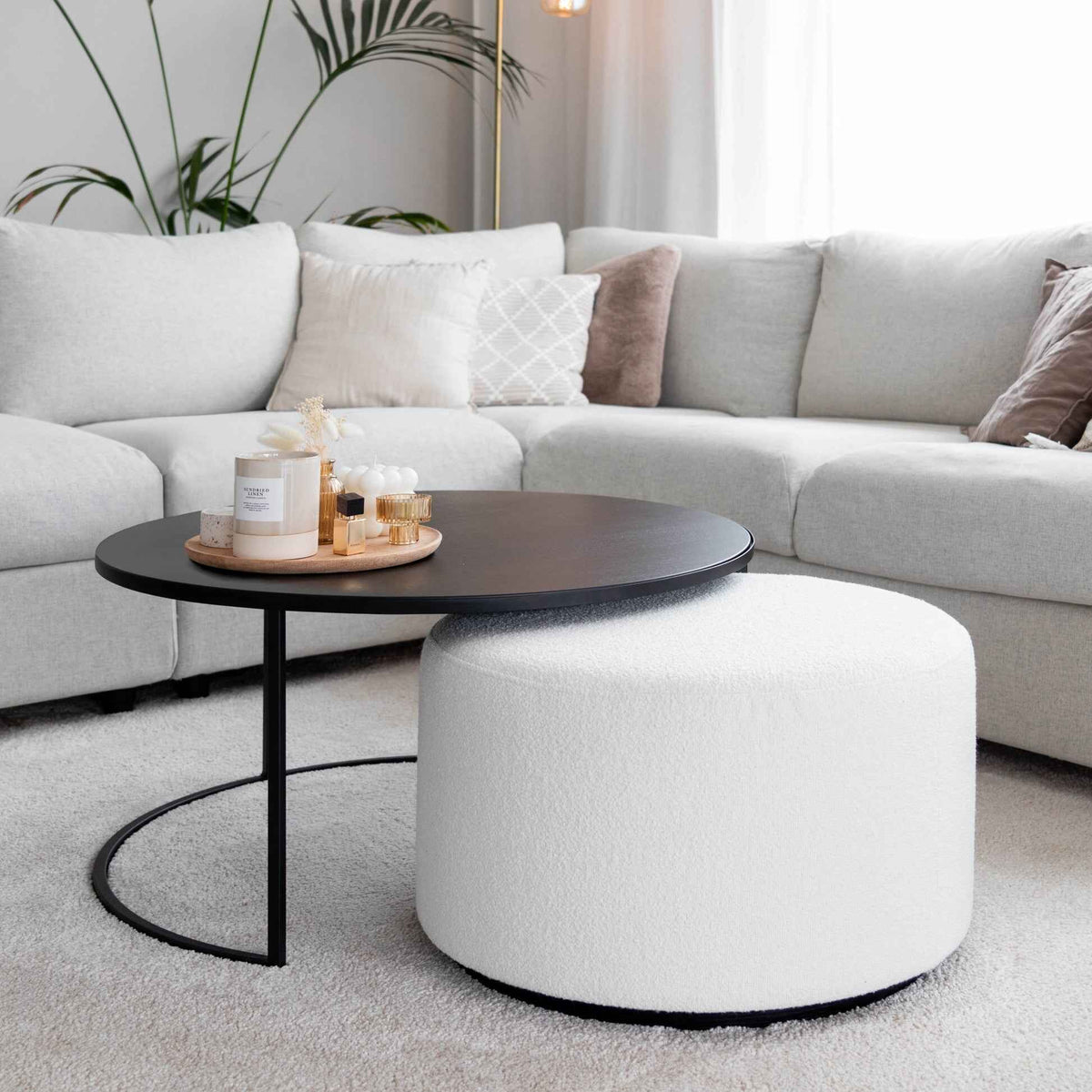 Salontafel Emir zwart + poef Ritz Alpine ivory