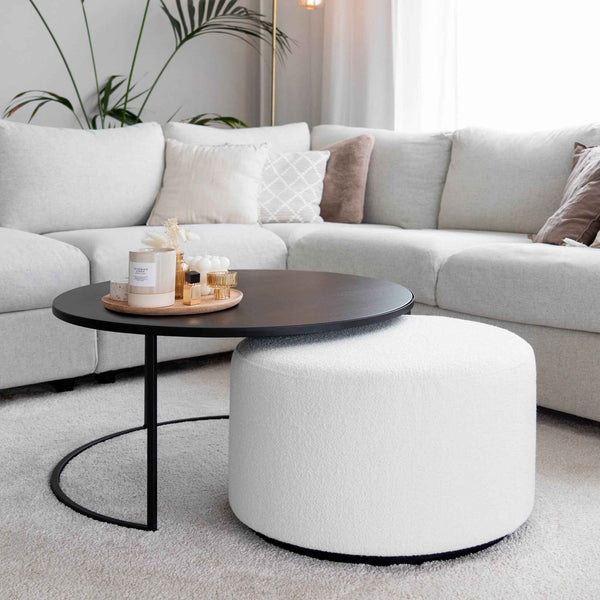 Salontafel Emir zwart + poef Ritz Alpine ivory