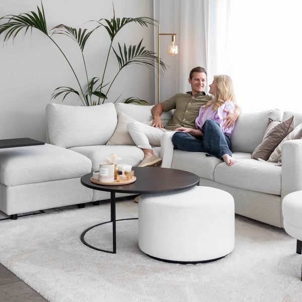 Salontafel Emir zwart + poef Ritz Alpine ivory