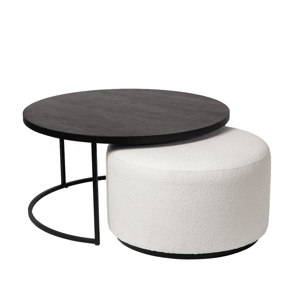Salontafel Emir zwart + poef Ritz Alpine ivory