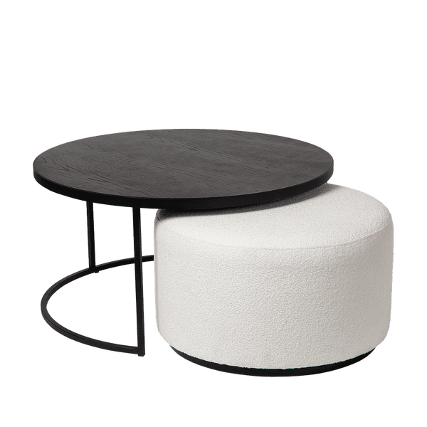 Salontafel Emir zwart + poef Ritz Alpine ivory