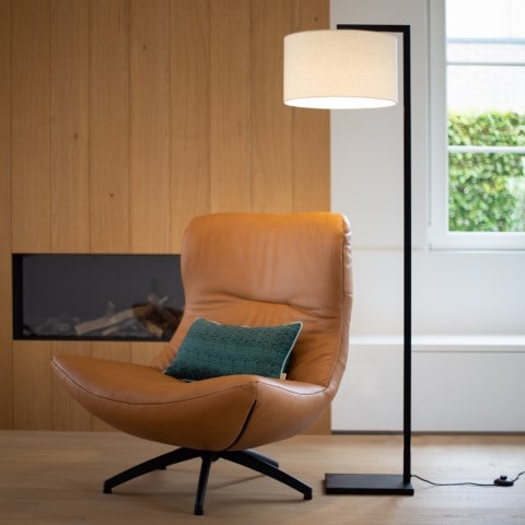 Vloerlamp - zwart metaal E27 linnen kap Bolivia Atmooz
